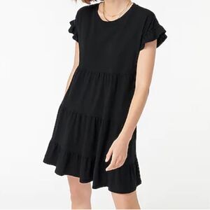 J.Crew Tiered Dress In Broken in Jersey Short Flutter Sleeve Mini Cotton Black M